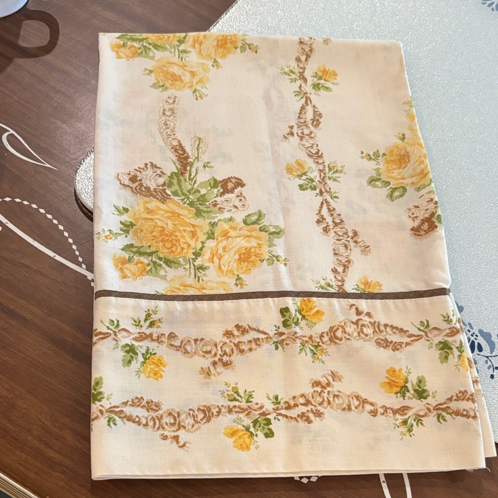 Vintage Yellow and Green Floral Pillowcase